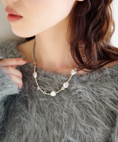 珍珠花朵鏈條項鍊