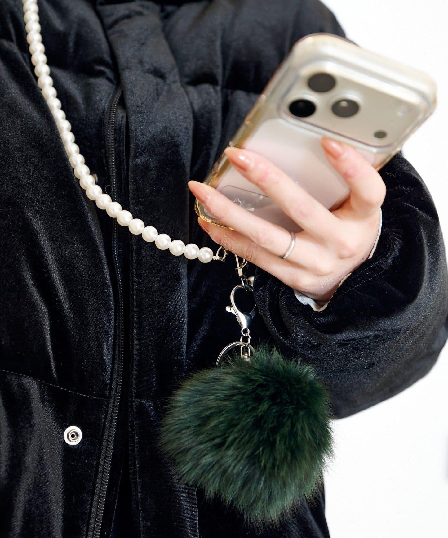 毛絨掛飾&珍珠單肩包套裝