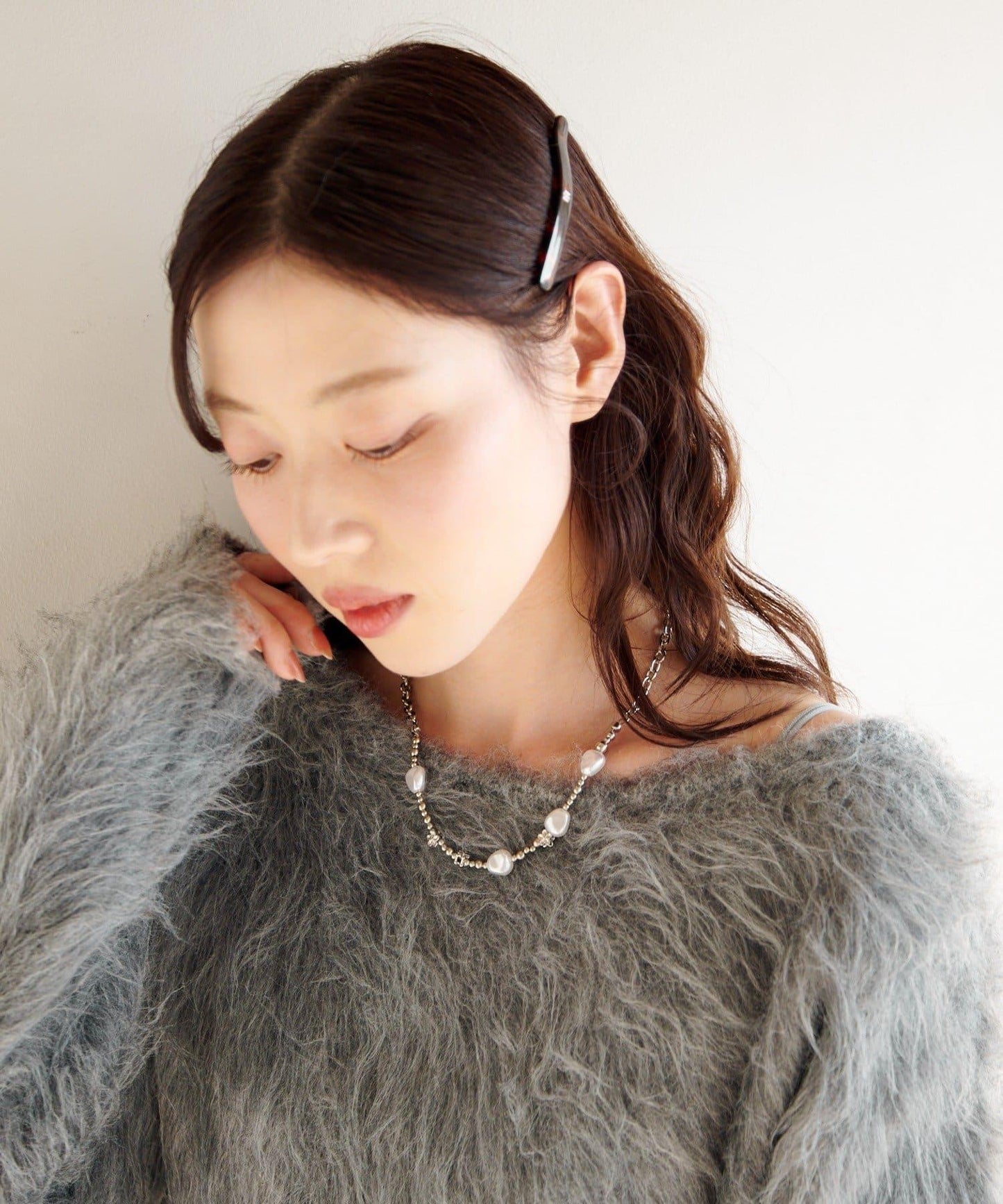 珍珠花朵鏈條項鍊