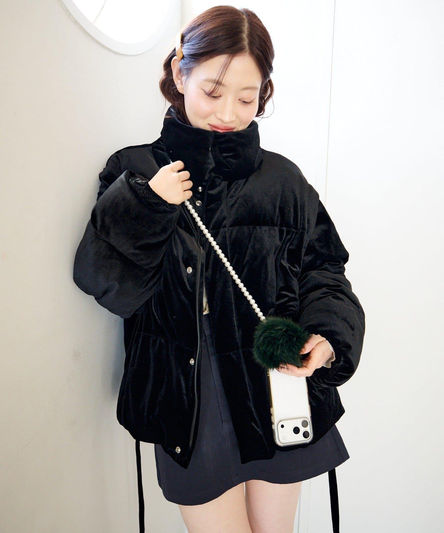 毛絨掛飾&珍珠單肩包套裝