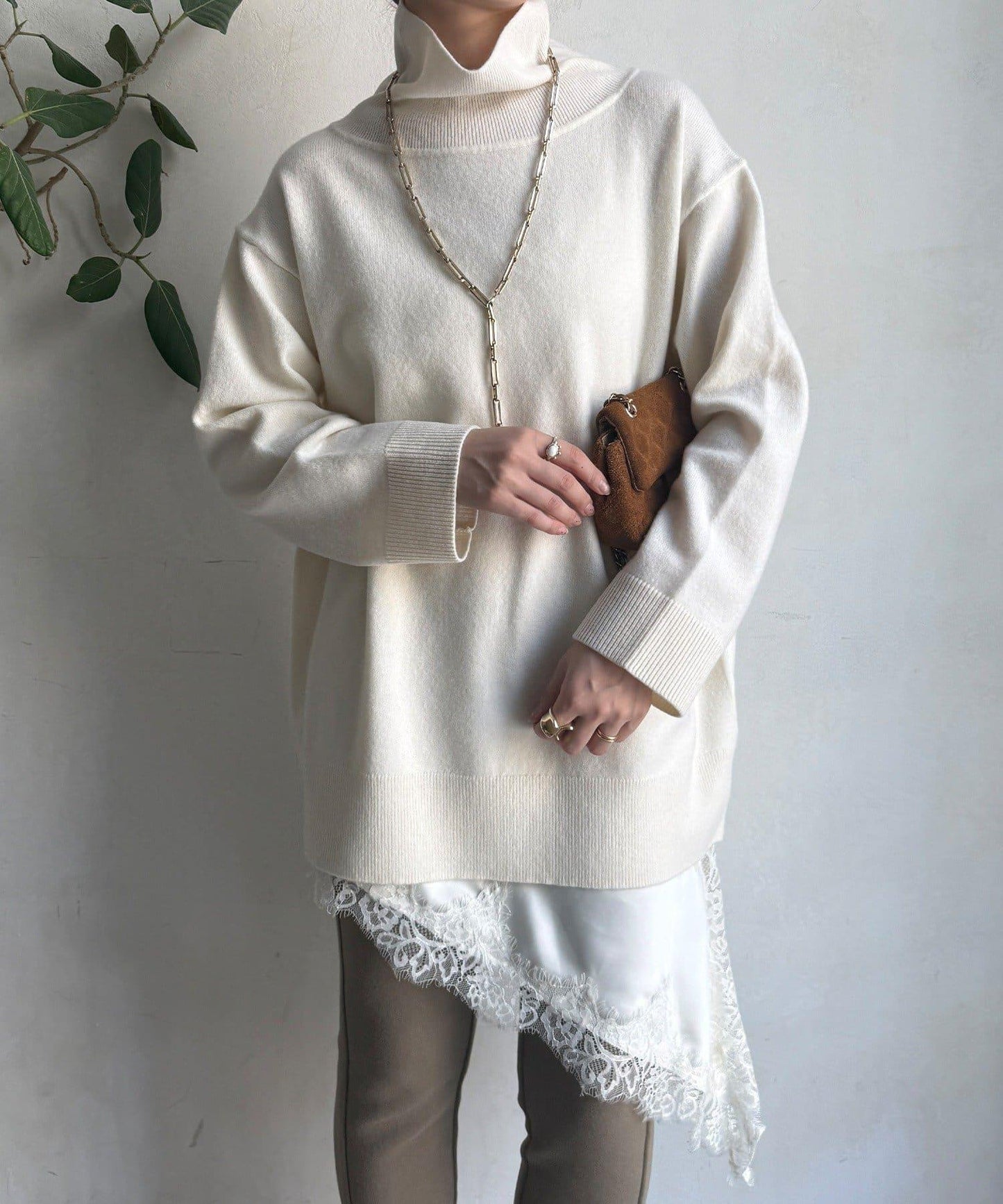 羊毛混紡高領長款上衣