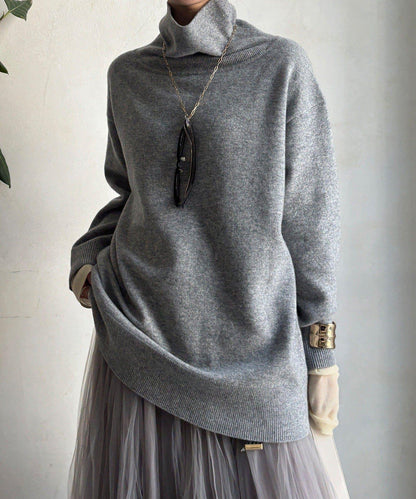羊毛混紡高領長款上衣