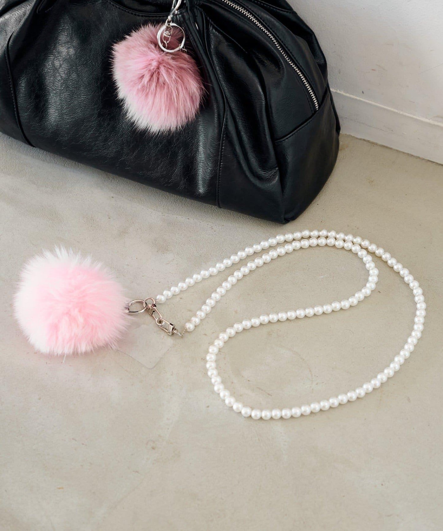 毛絨掛飾&珍珠單肩包套裝