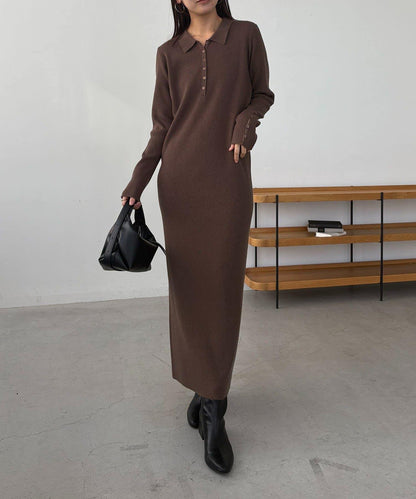 【有小個子尺碼】翻領針織連衣裙