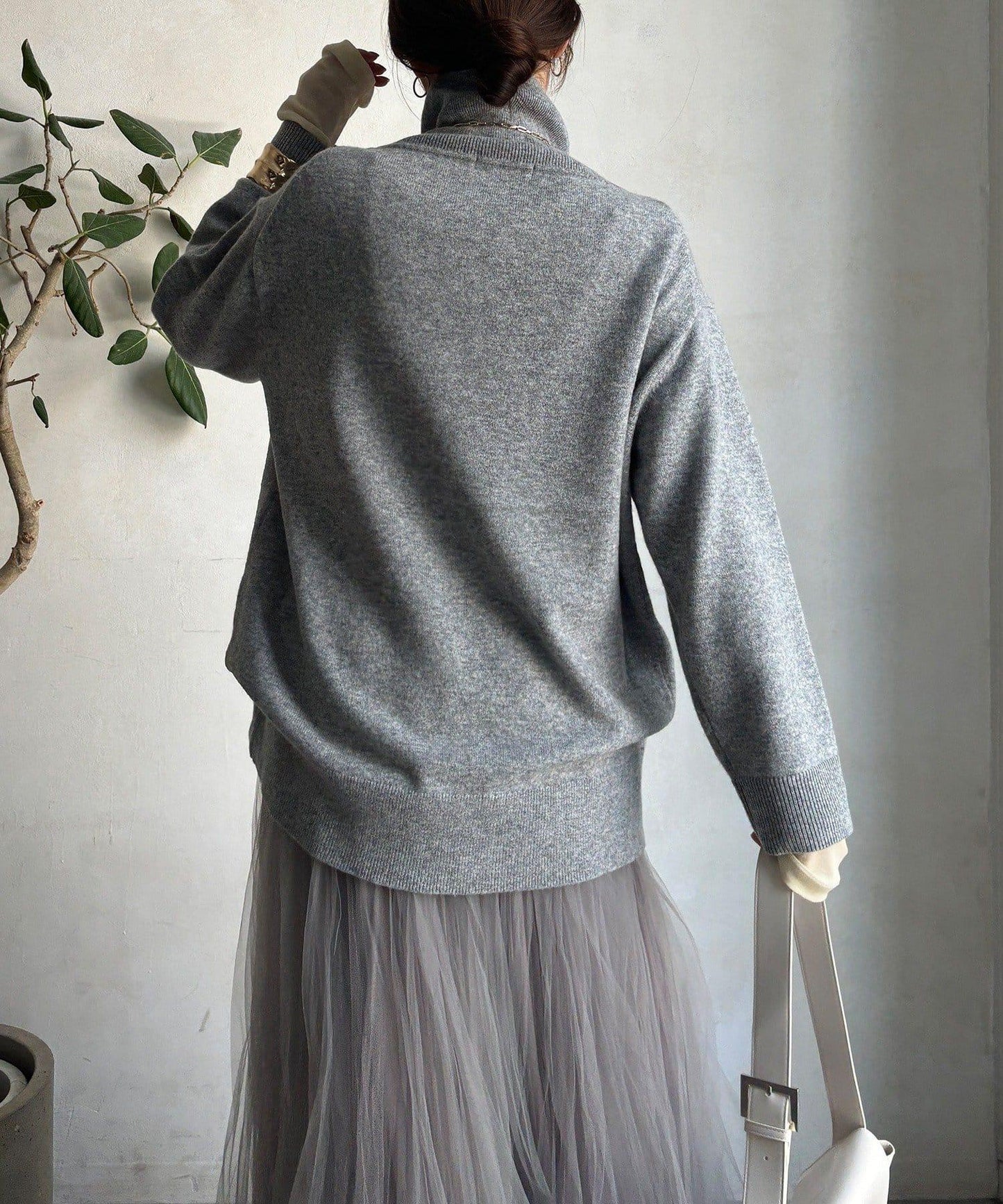 羊毛混紡高領長款上衣