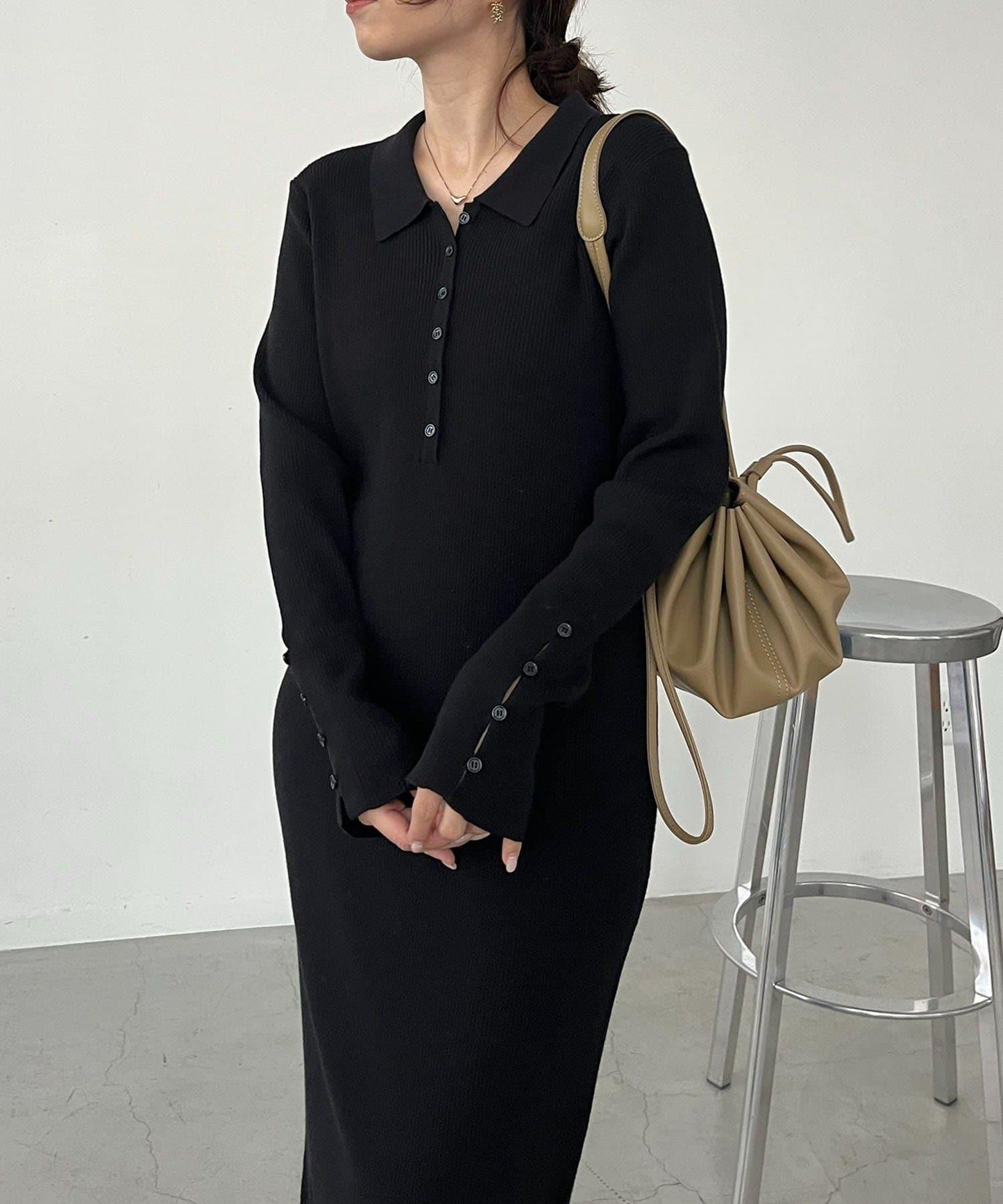 【有小個子尺碼】翻領針織連衣裙