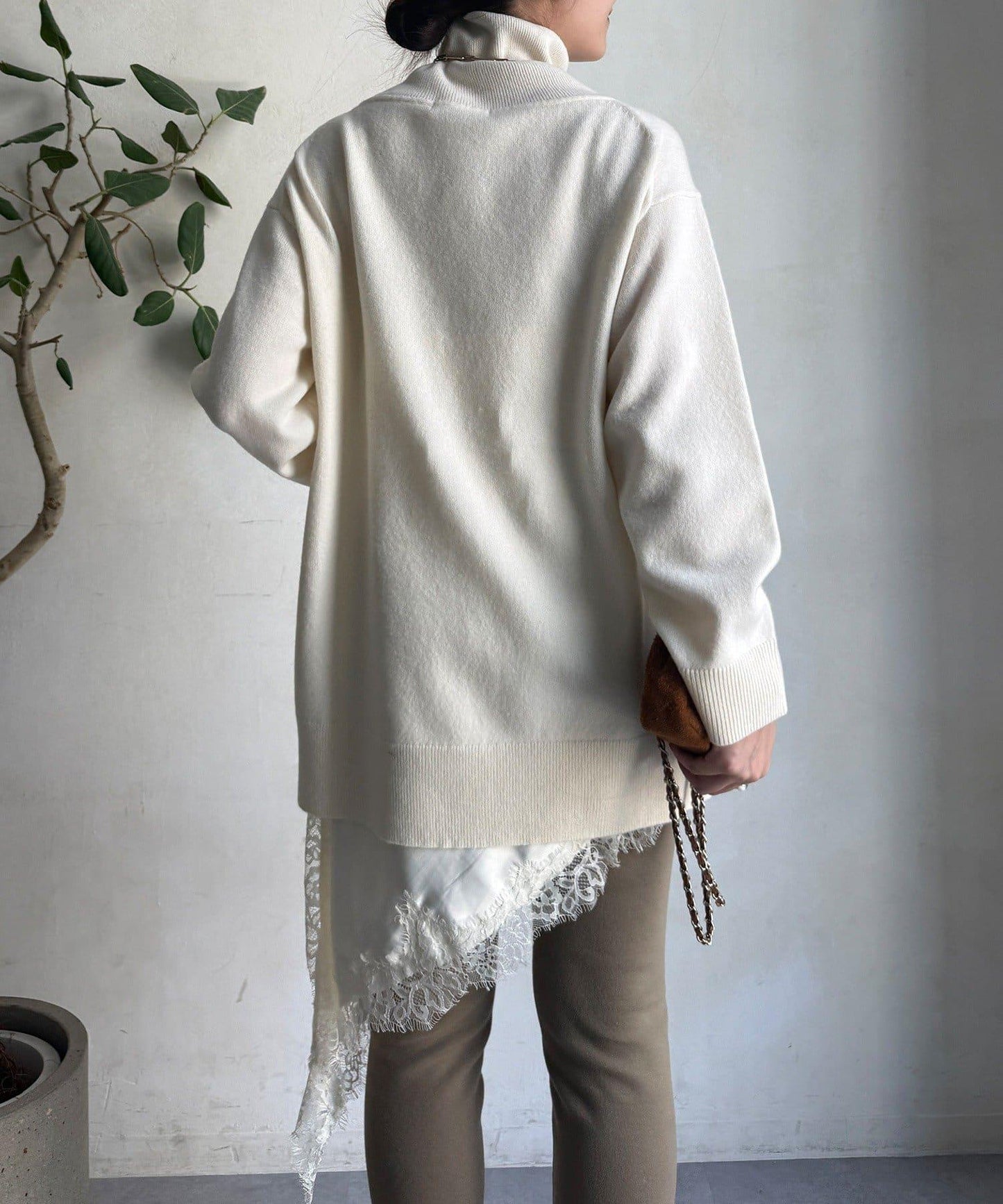 羊毛混紡高領長款上衣