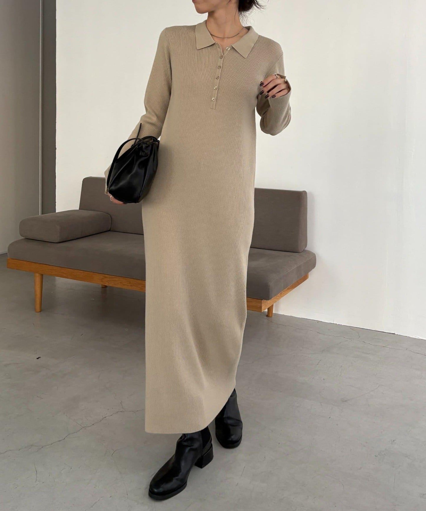 【有小個子尺碼】翻領針織連衣裙