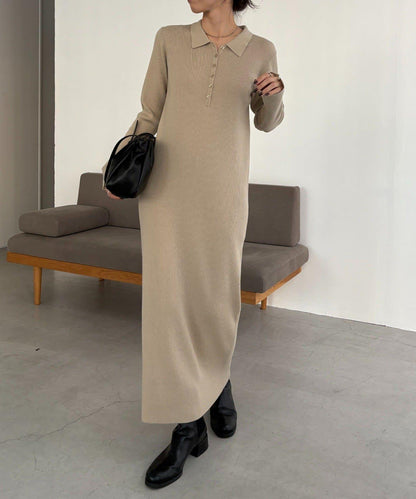 【有小個子尺碼】翻領針織連衣裙