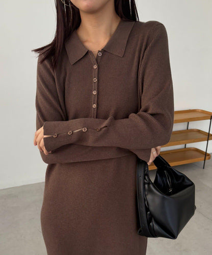 【有小個子尺碼】翻領針織連衣裙