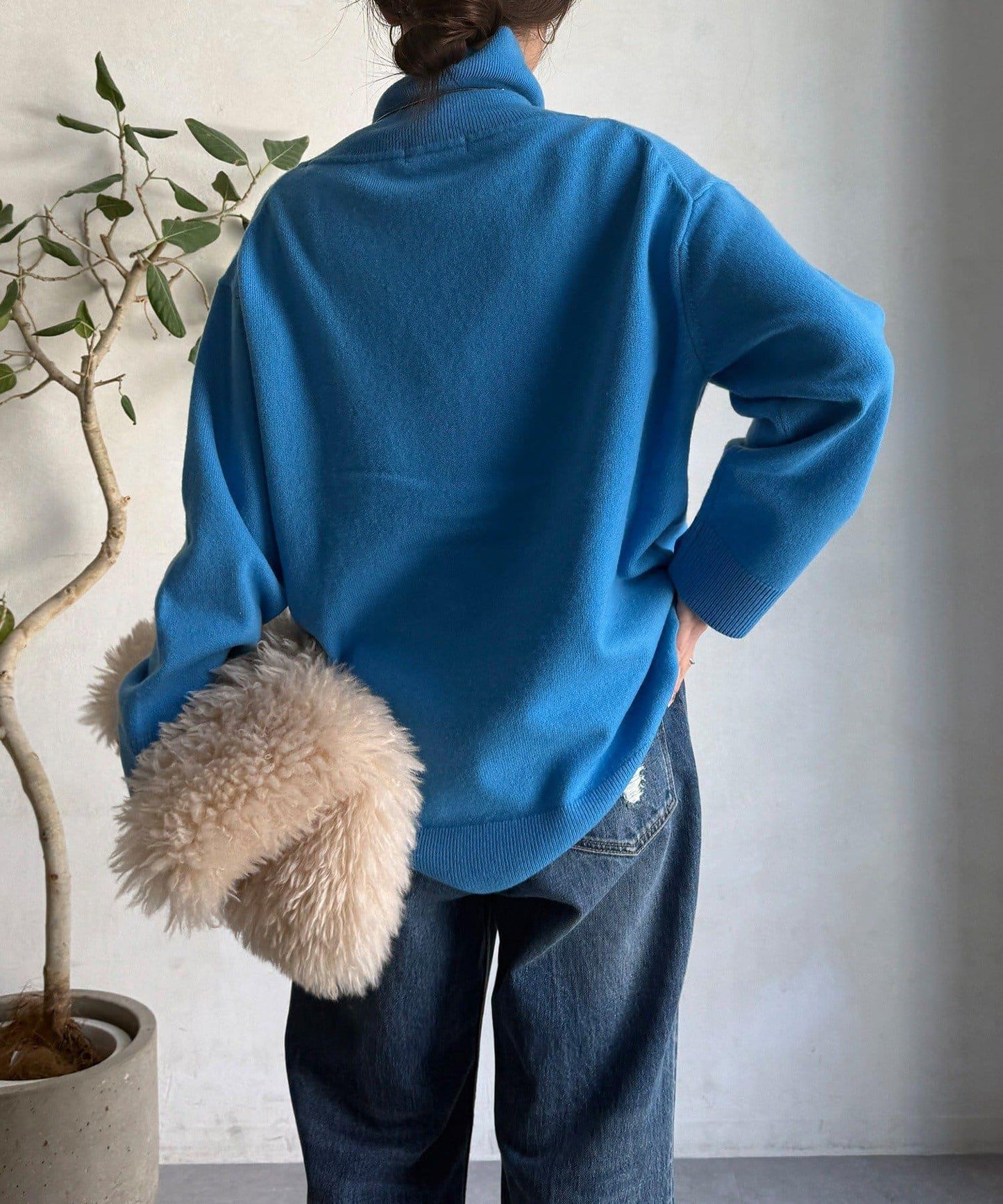 羊毛混紡高領長款上衣