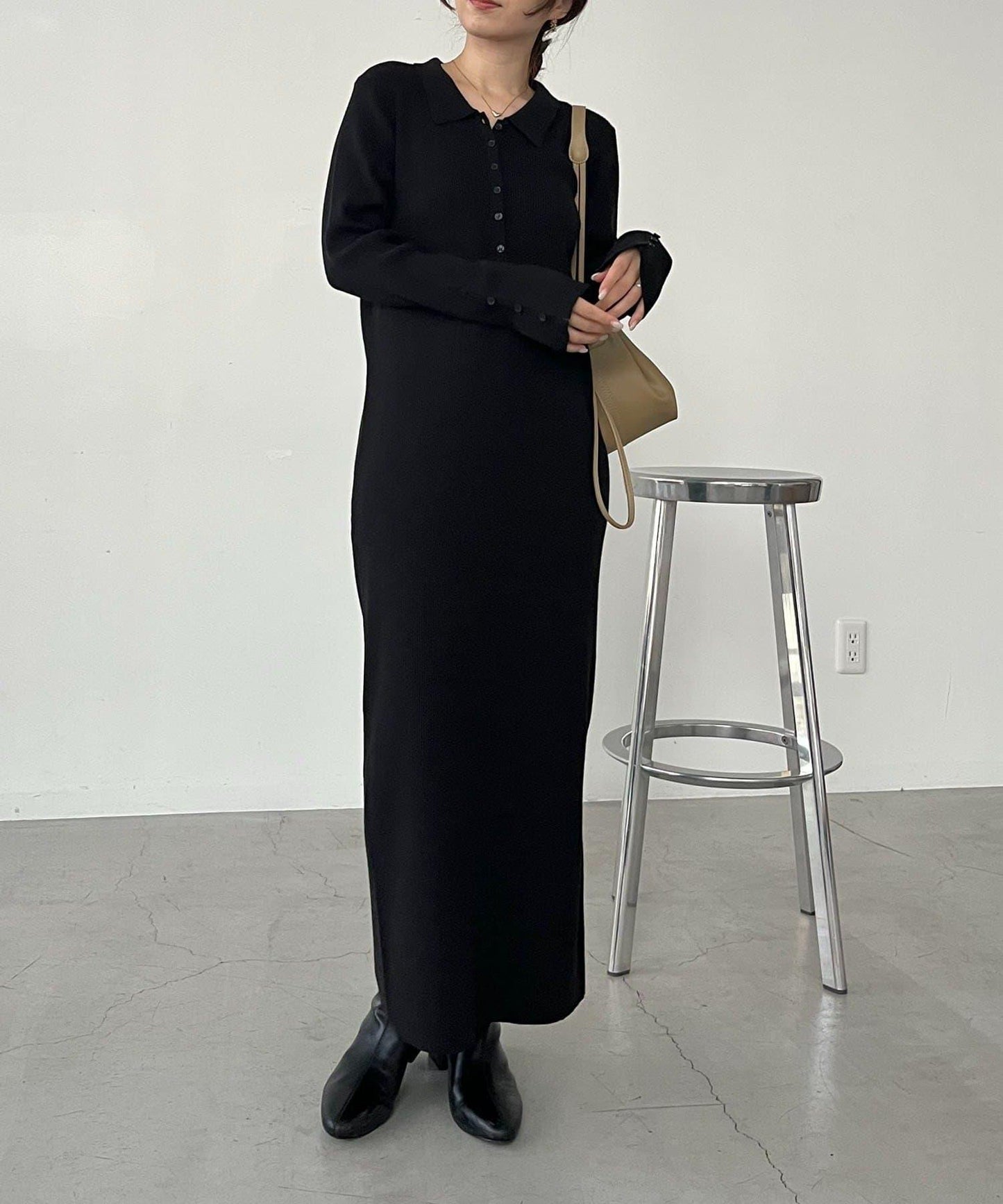 【有小個子尺碼】翻領針織連衣裙