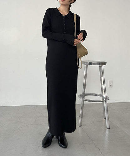 【有小個子尺碼】翻領針織連衣裙