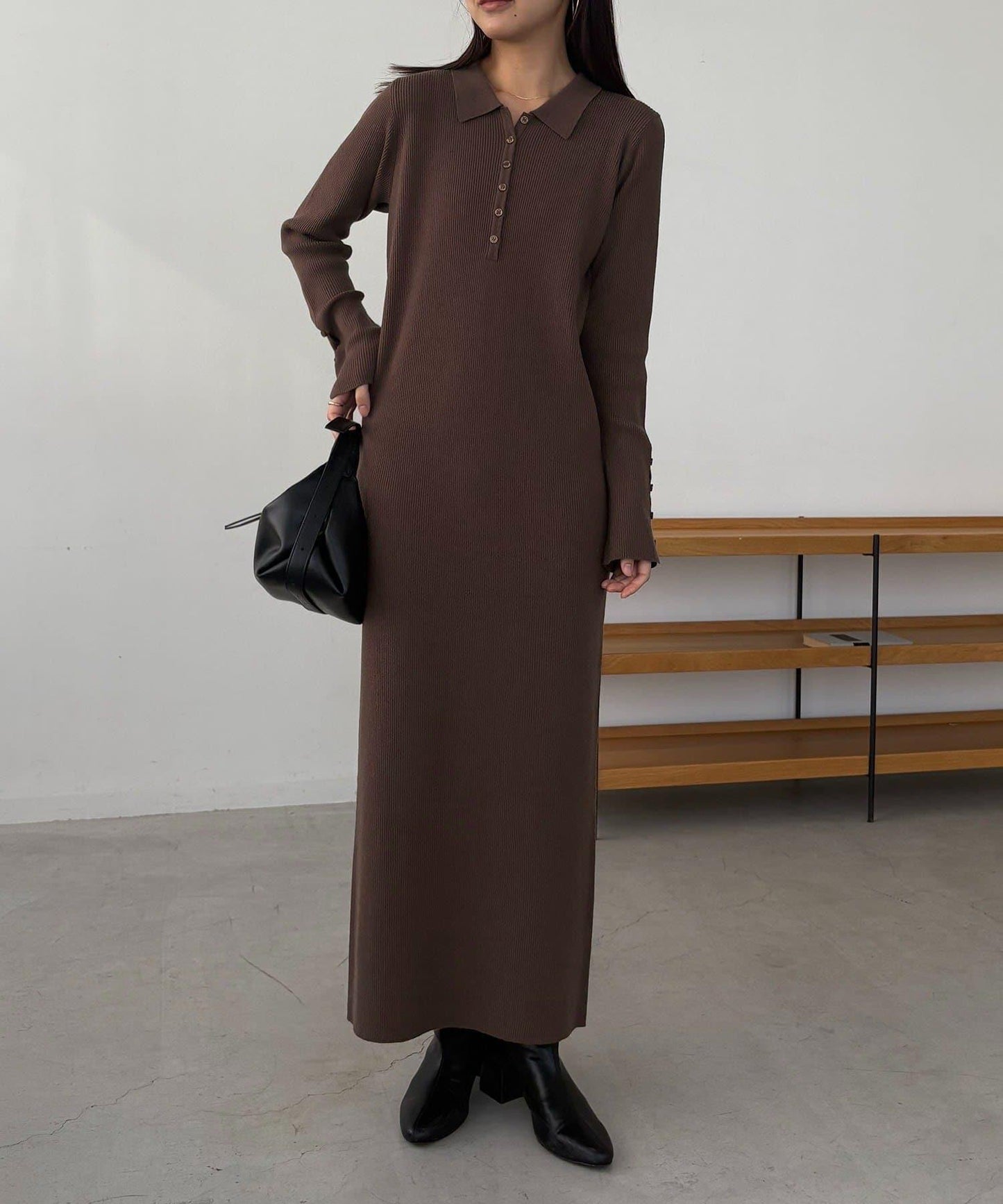 【有小個子尺碼】翻領針織連衣裙