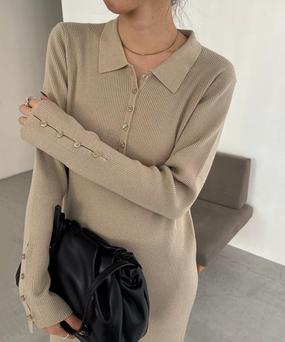 【有小個子尺碼】翻領針織連衣裙