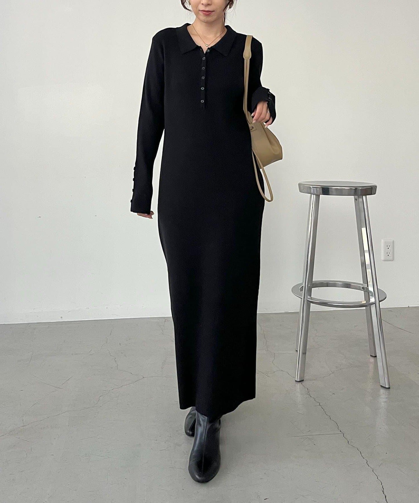 【有小個子尺碼】翻領針織連衣裙