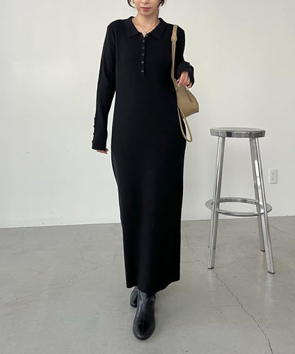 【有小個子尺碼】翻領針織連衣裙