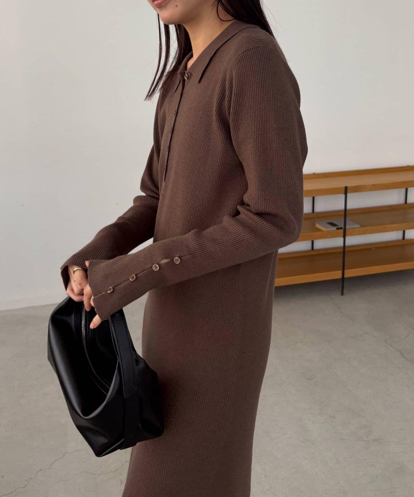 【有小個子尺碼】翻領針織連衣裙