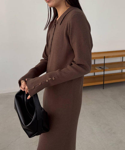 【有小個子尺碼】翻領針織連衣裙