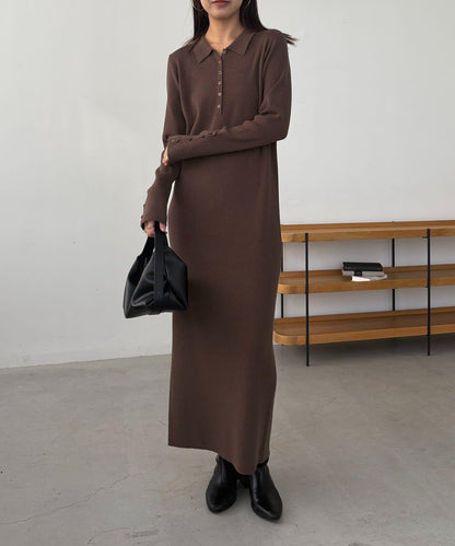 【有小個子尺碼】翻領針織連衣裙