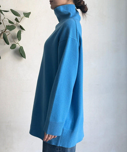 羊毛混紡高領長款上衣