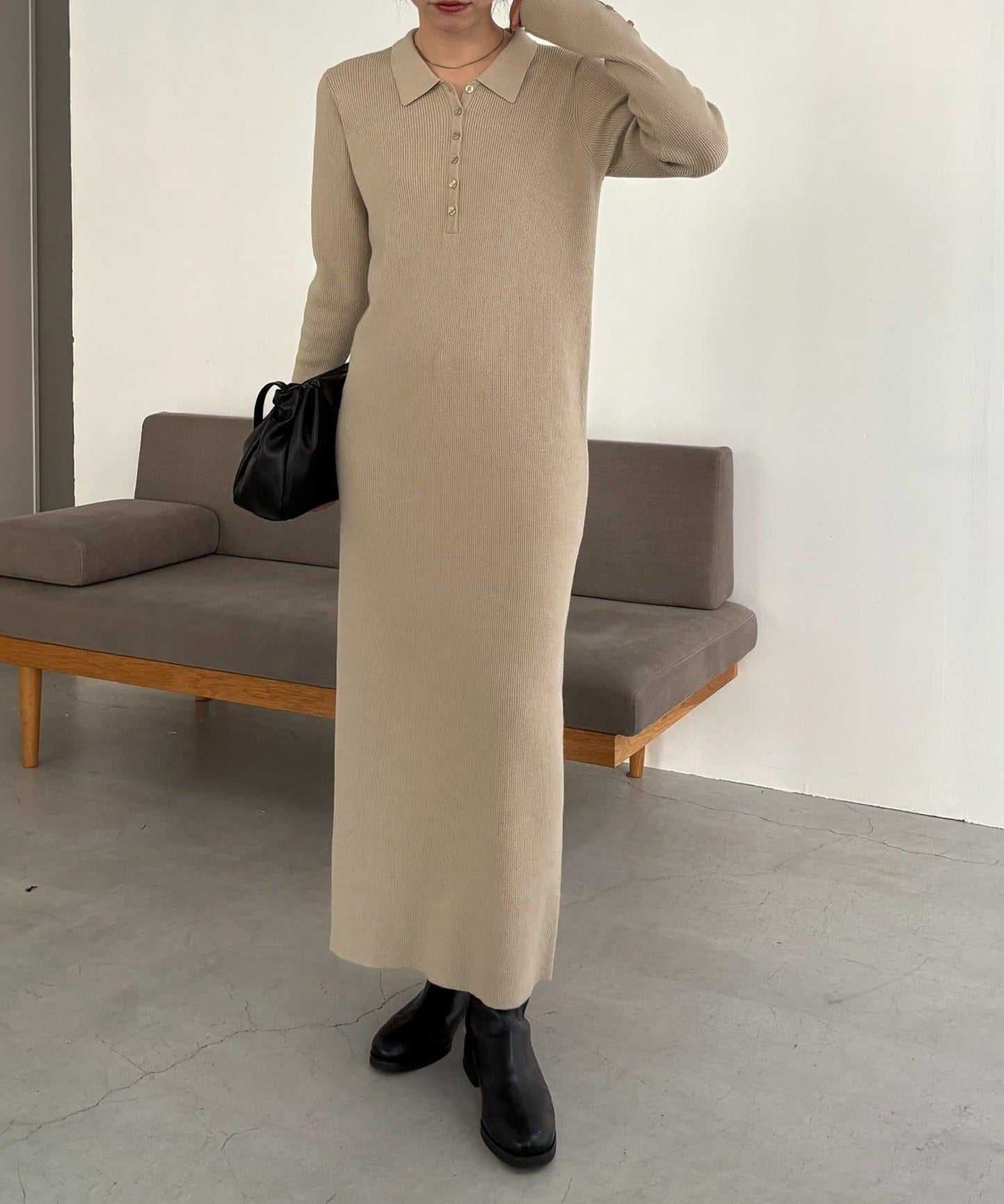 【有小個子尺碼】翻領針織連衣裙