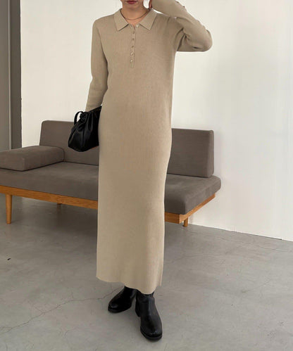 【有小個子尺碼】翻領針織連衣裙