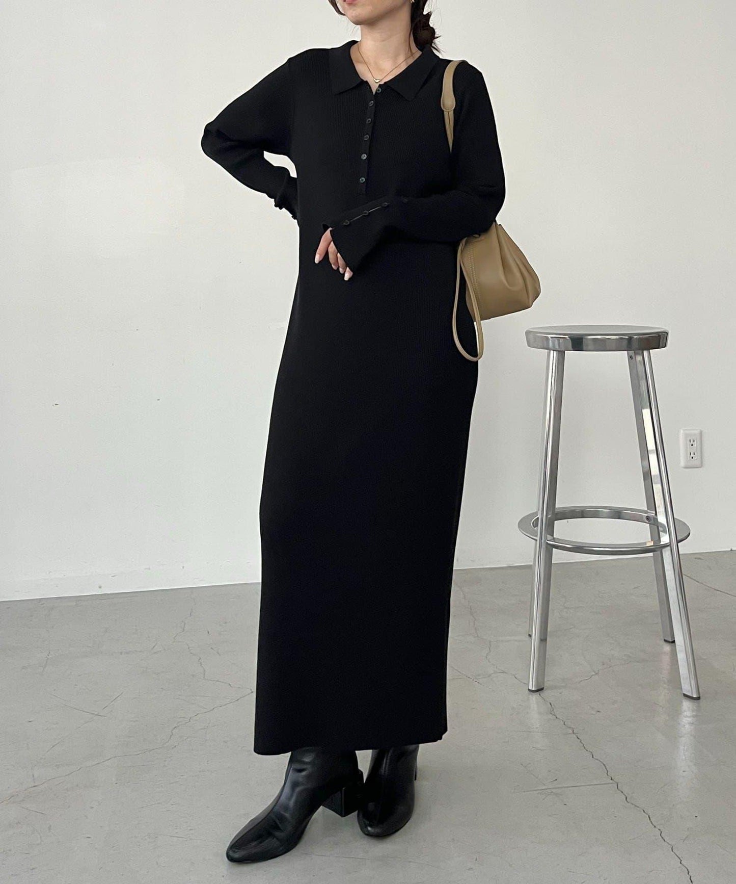 【有小個子尺碼】翻領針織連衣裙