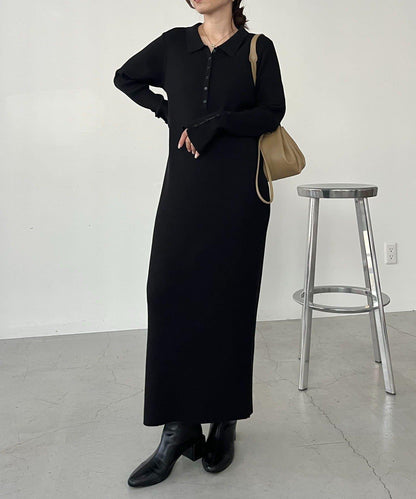 【有小個子尺碼】翻領針織連衣裙