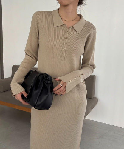 【有小個子尺碼】翻領針織連衣裙