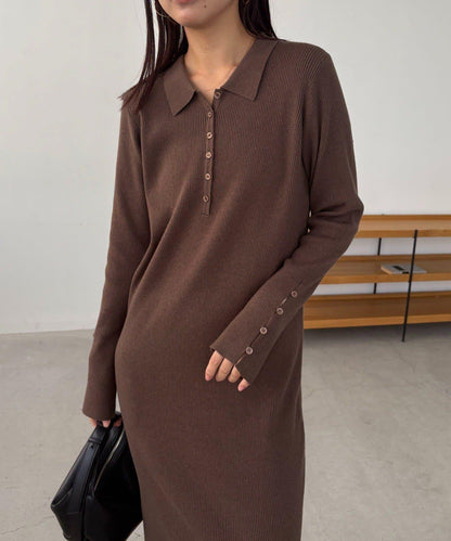 【有小個子尺碼】翻領針織連衣裙