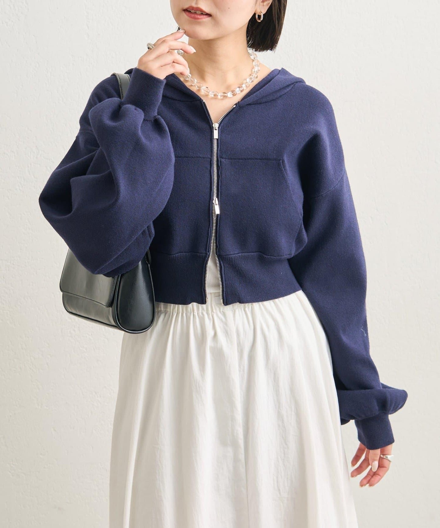 連帽針織短款衛衣