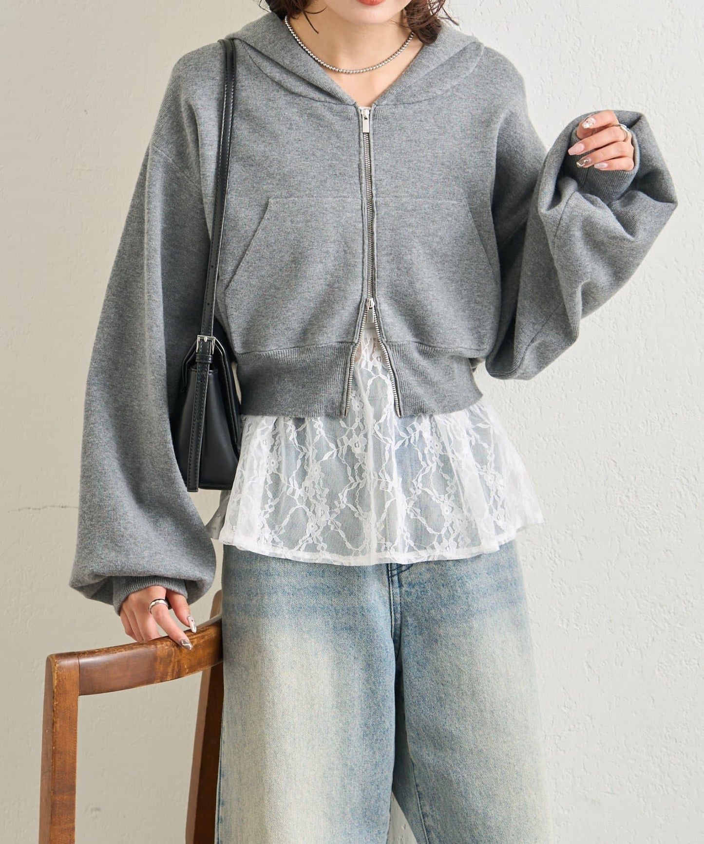 連帽針織短款衛衣