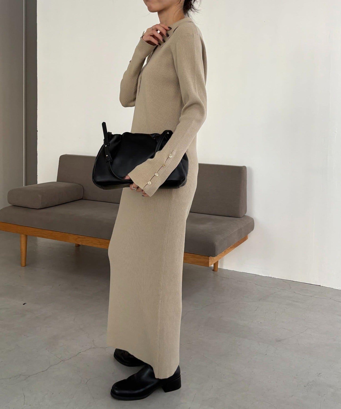 【有小個子尺碼】翻領針織連衣裙