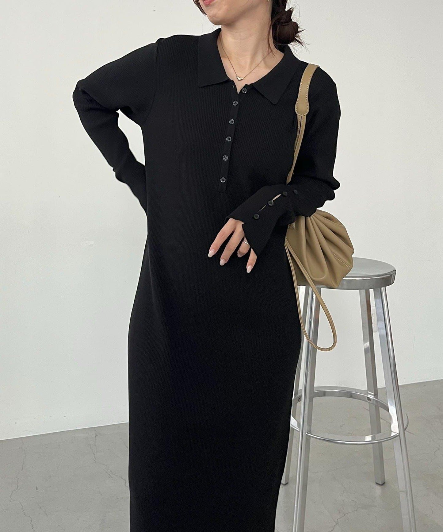 【有小個子尺碼】翻領針織連衣裙