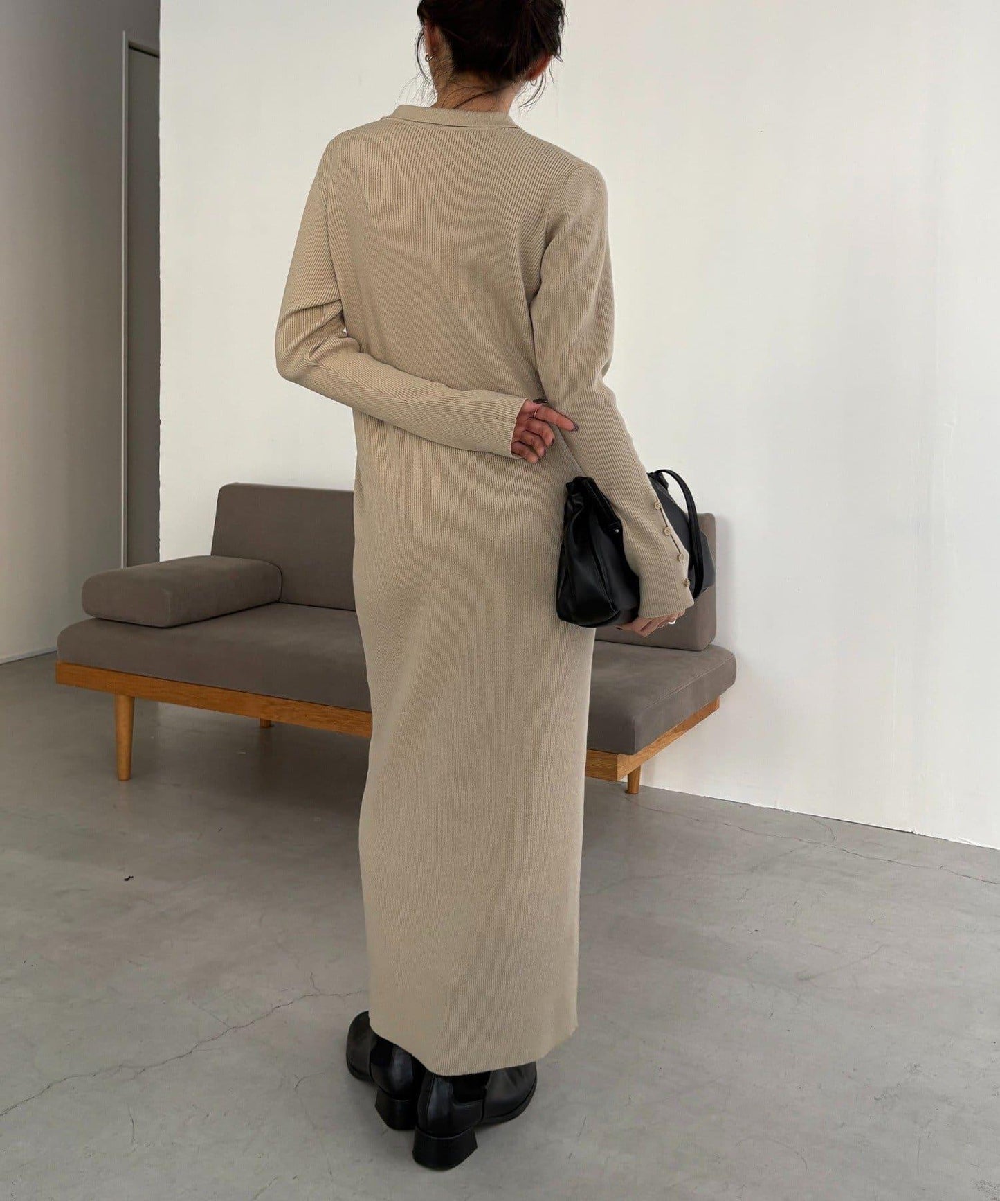 【有小個子尺碼】翻領針織連衣裙