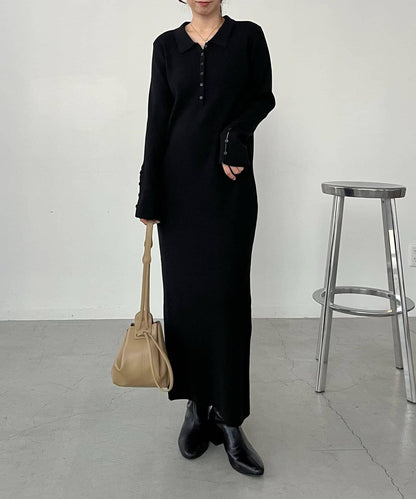 【有小個子尺碼】翻領針織連衣裙