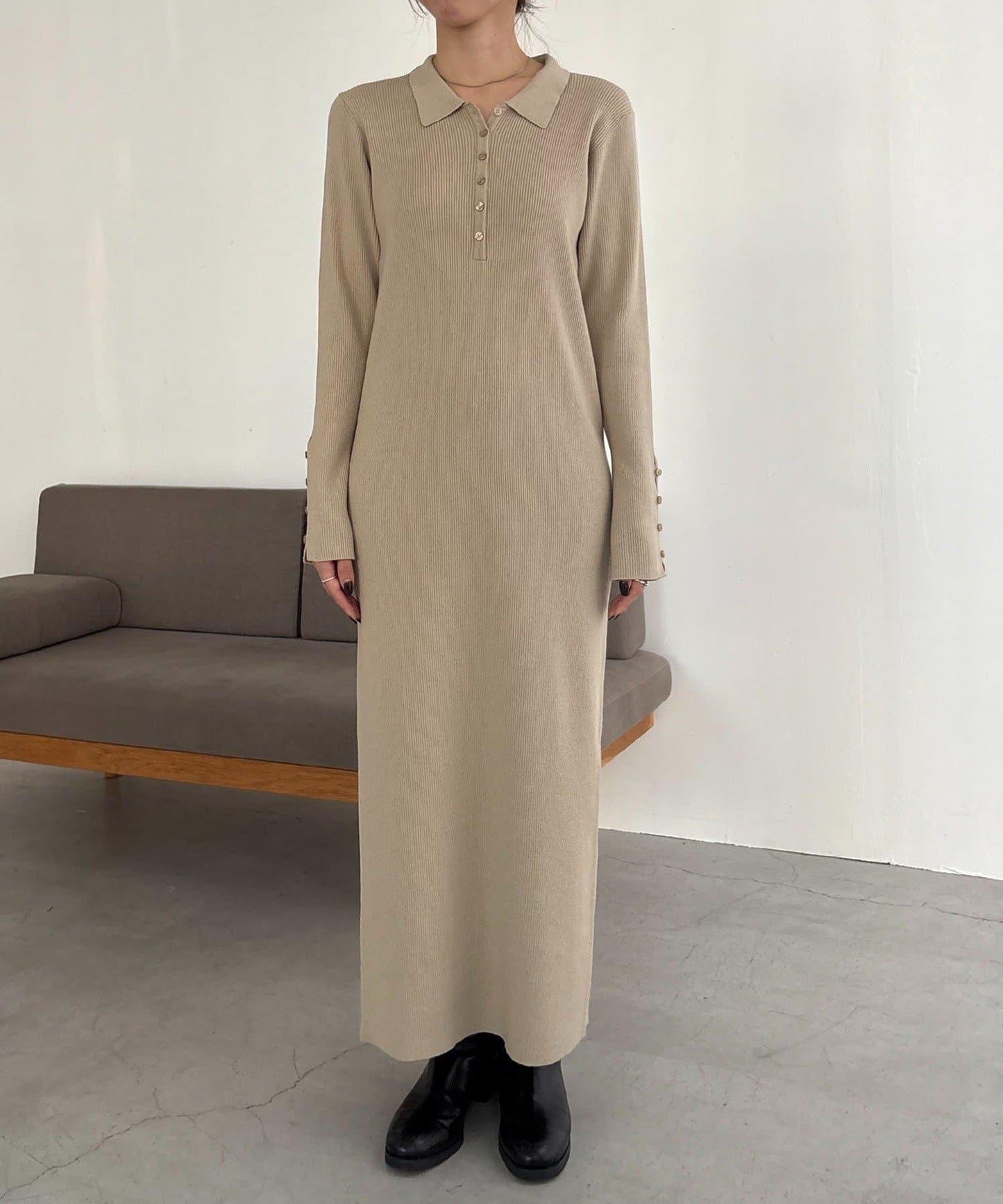 【有小個子尺碼】翻領針織連衣裙