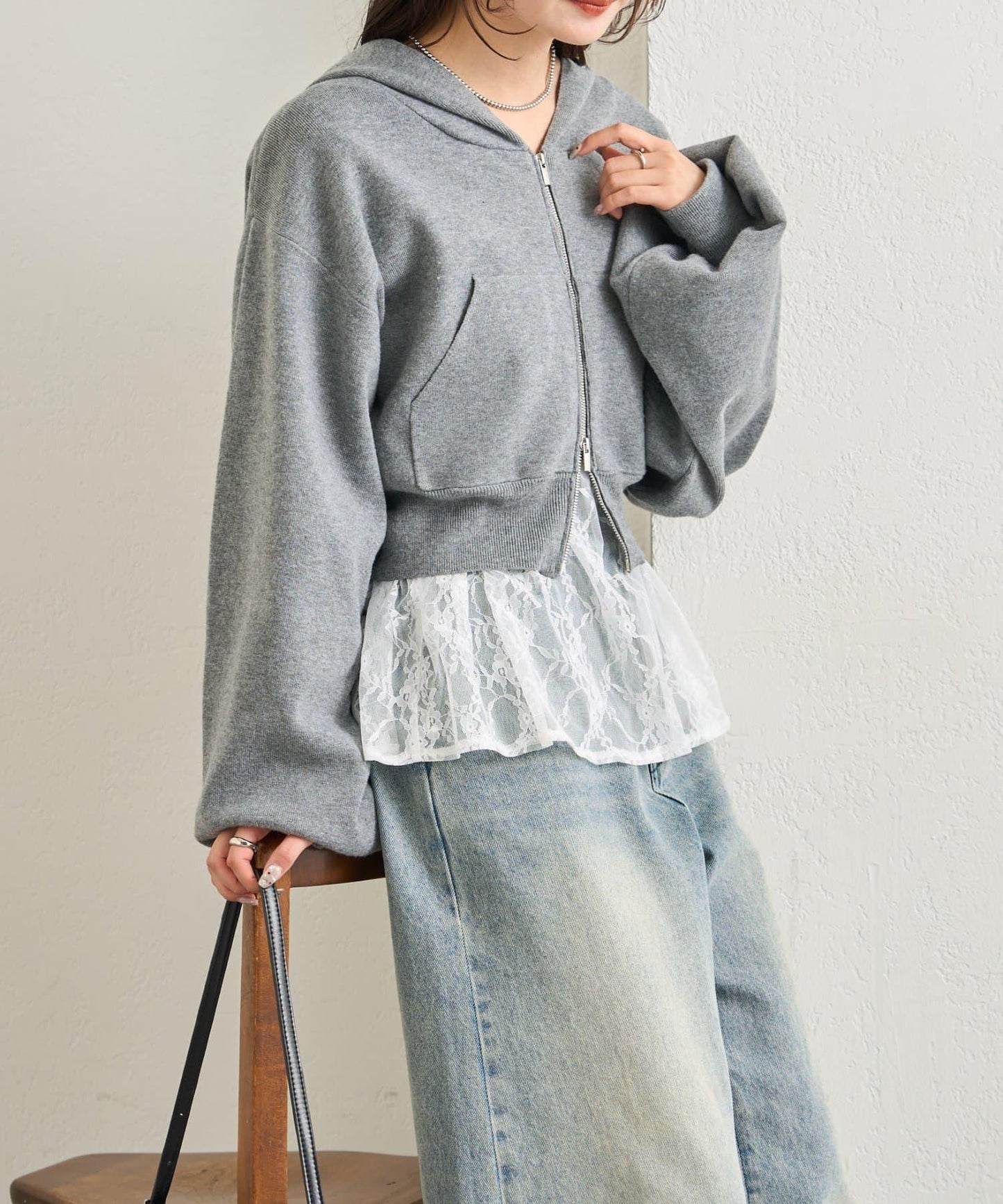 連帽針織短款衛衣