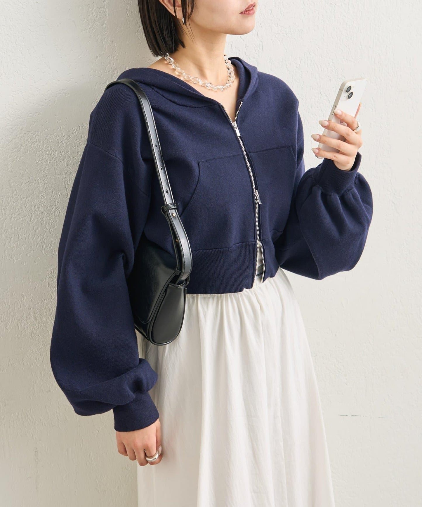 連帽針織短款衛衣