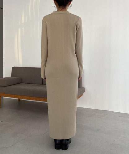 【有小個子尺碼】翻領針織連衣裙