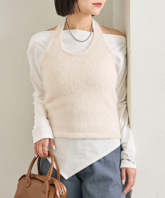蓬鬆感掛脖針織背心