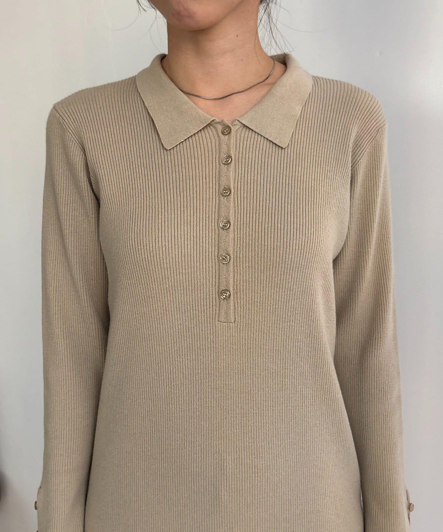 【有小個子尺碼】翻領針織連衣裙