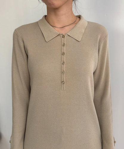 【有小個子尺碼】翻領針織連衣裙