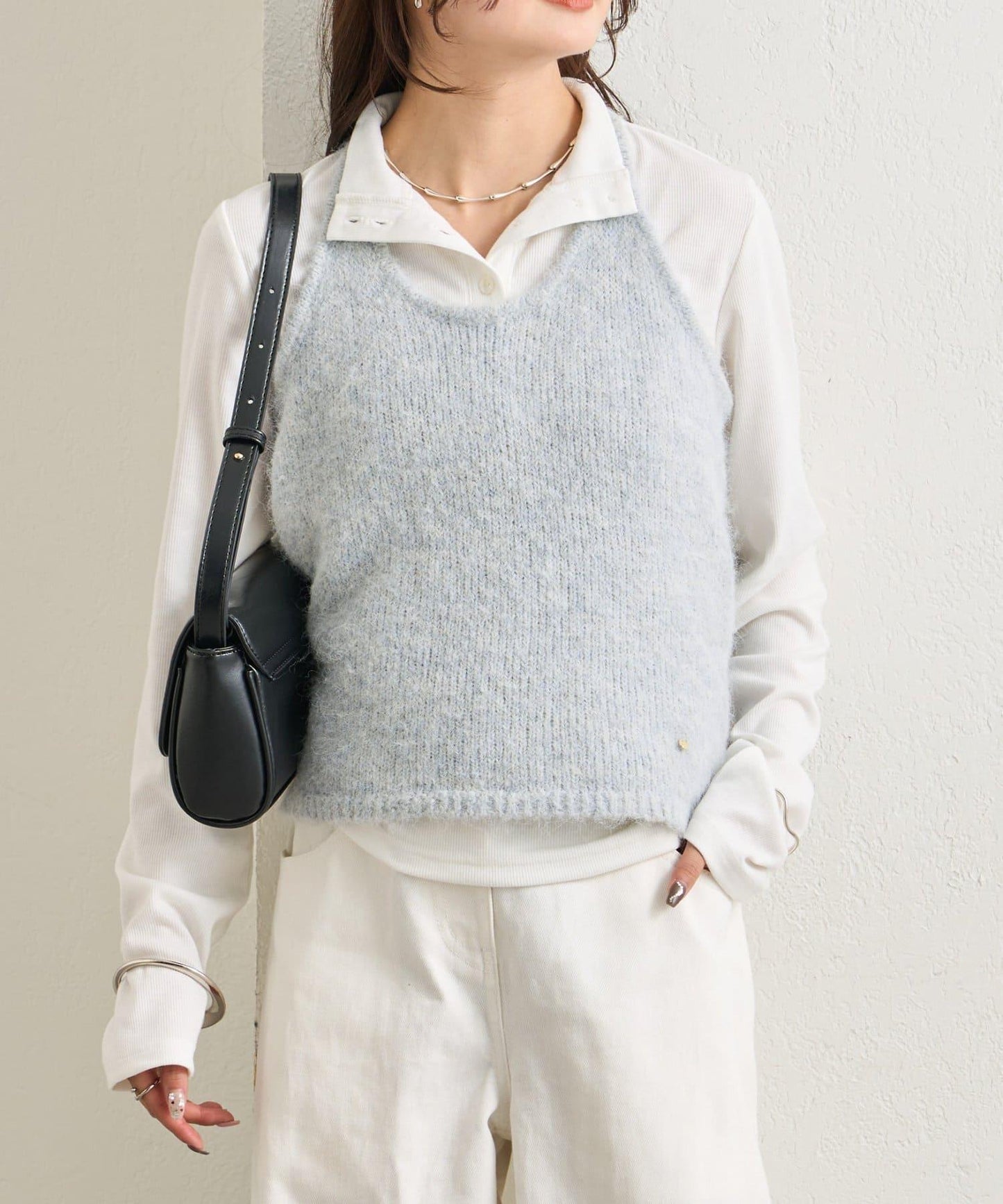 蓬鬆感掛脖針織背心