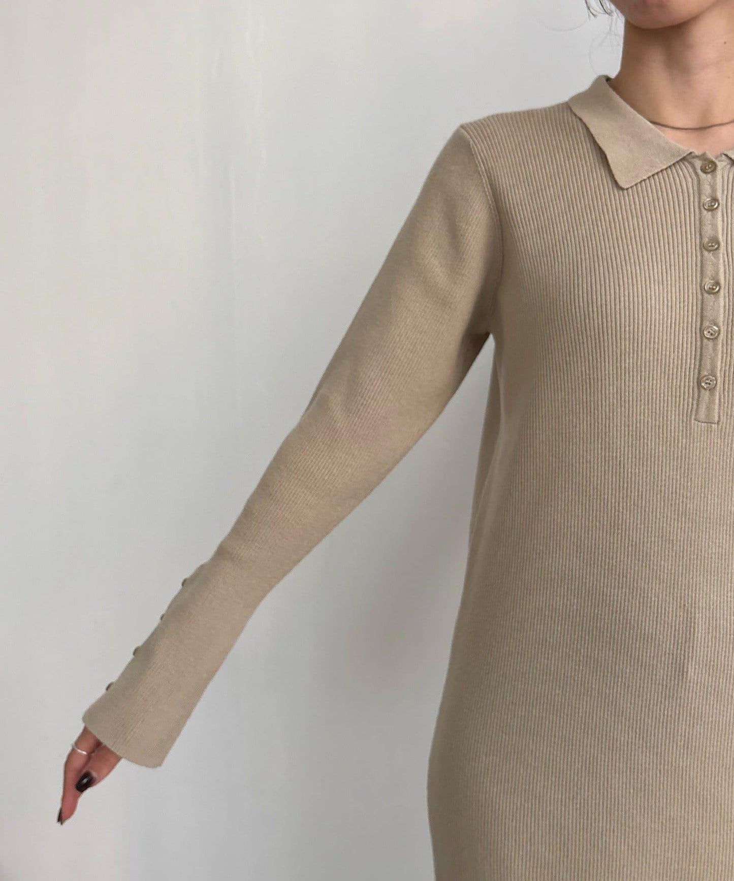 【有小個子尺碼】翻領針織連衣裙