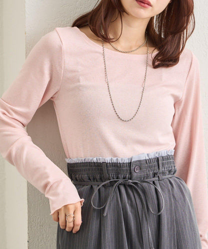 下襬褶皺透視長袖T恤