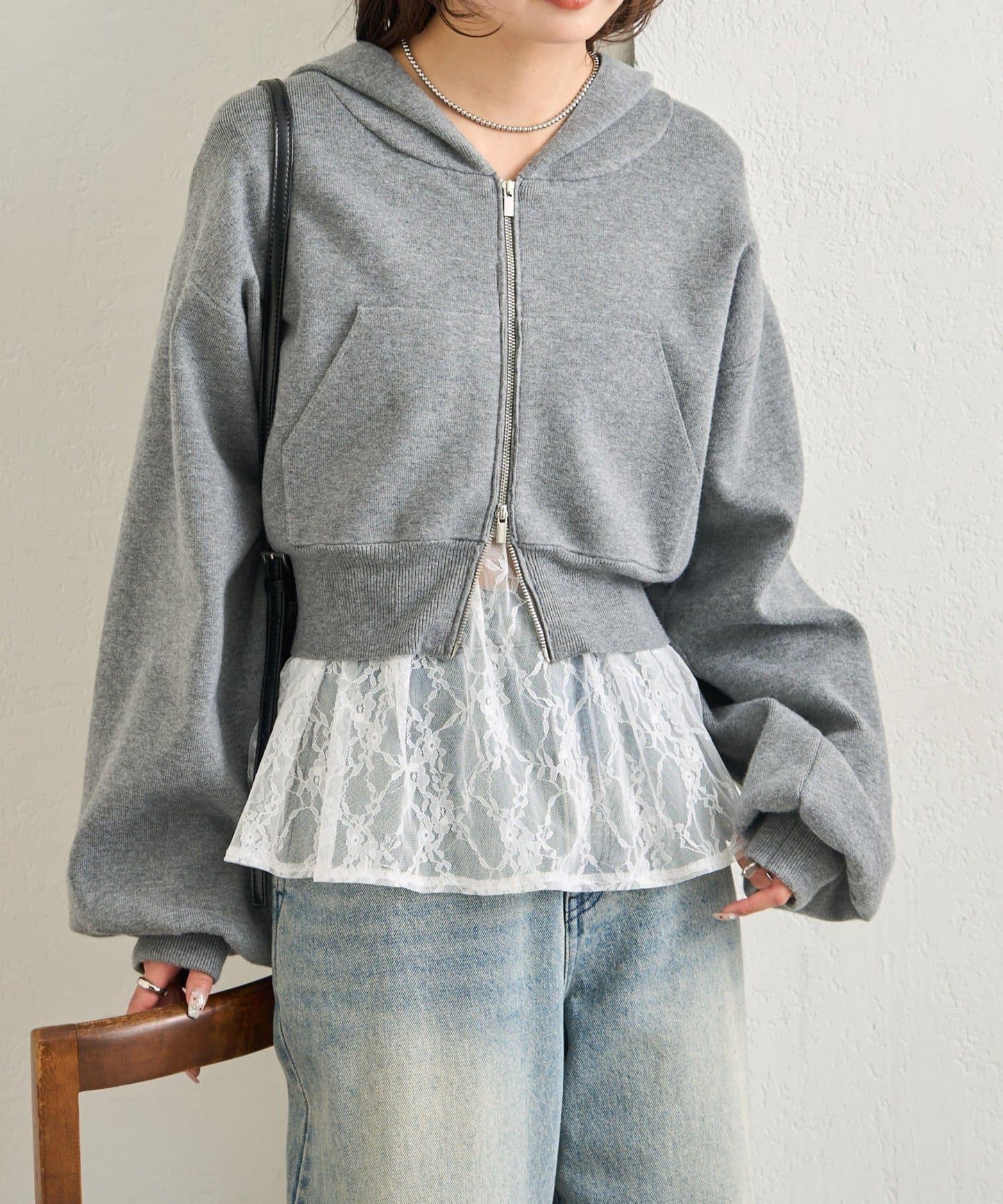 連帽針織短款衛衣