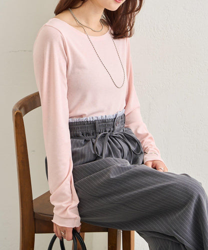 下襬褶皺透視長袖T恤