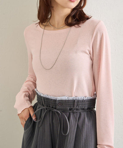 下襬褶皺透視長袖T恤